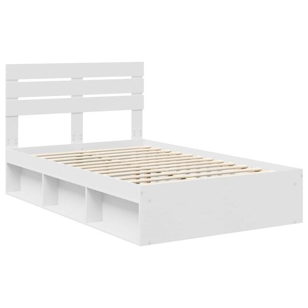 vidaXL Bed Frame with Headboard White 135 x 190 cm Solid Pine Wood