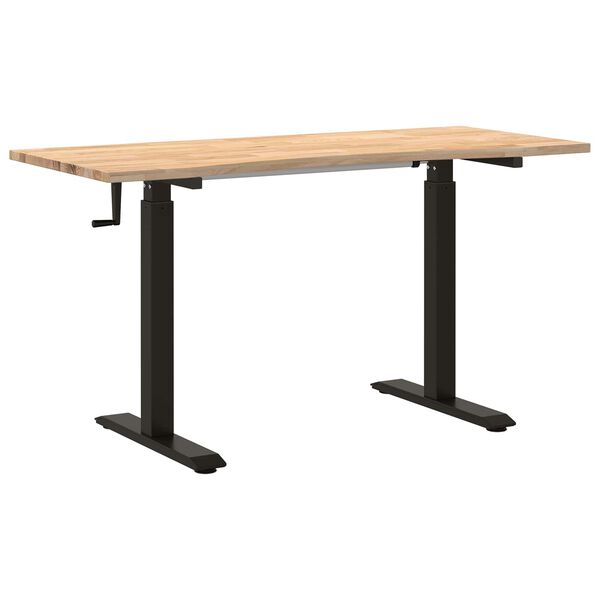 vidaXL Desk with Storage Black and Natural 140 x 60 cm Solid Oak Wood