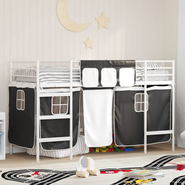 vidaXL Kids'Loft Bed Frame with Curtains White and Black