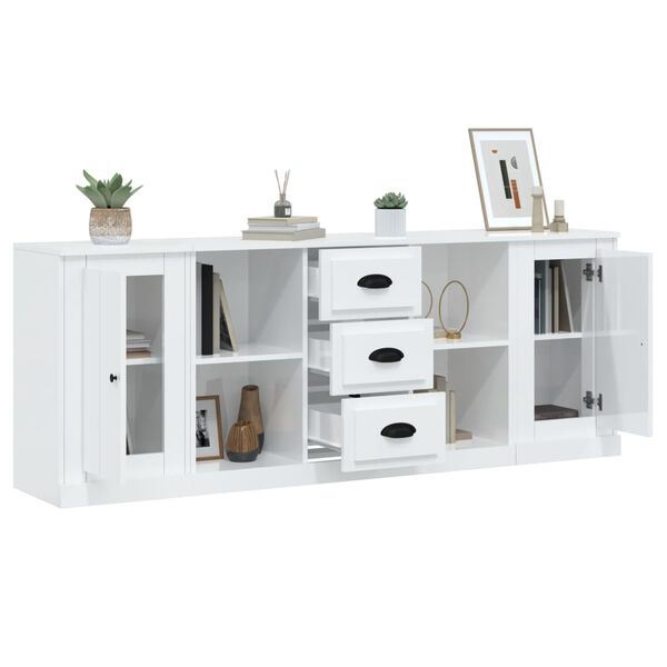 vidaXL Sideboards 3 pcs High Gloss White Engineered Wood
