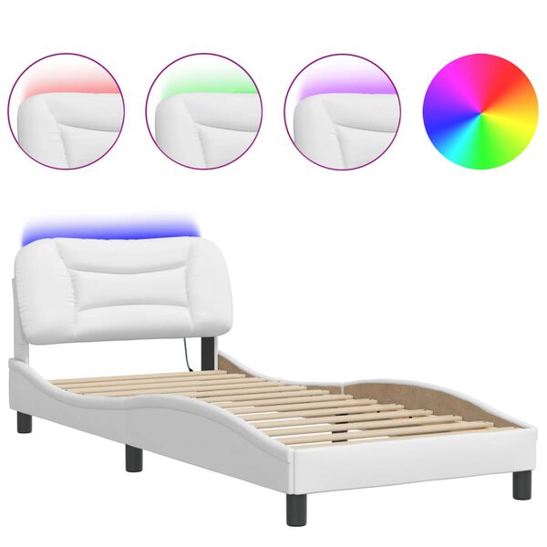 vidaXL Bed Frame with LED without Mattress "Hvar" White 90x190 cm