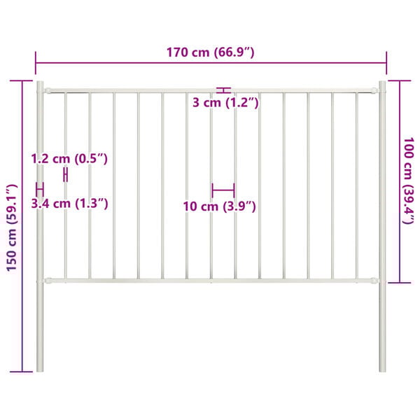 vidaXL Fence Panel with Posts Powder-coated Steel 1.81x1 m White