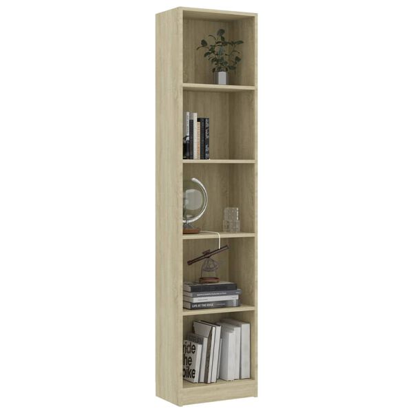 vidaXL 5-Tier Book Cabinet Sonoma Oak 40x24x175 cm Engineered Wood