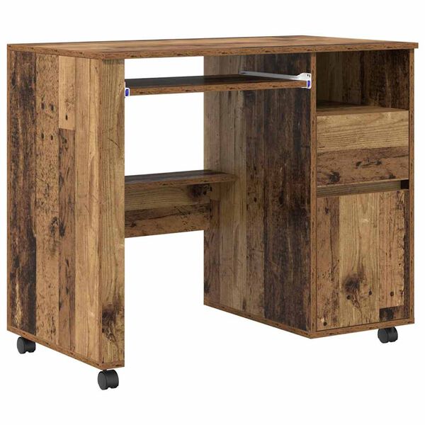 vidaXL Desk with Wheels Old Wood 91 x 50 x 77 cm Engineered Wood