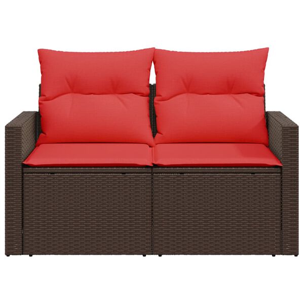 vidaXL Garden Sofa with Cushions 2-Seater Brown Poly Rattan