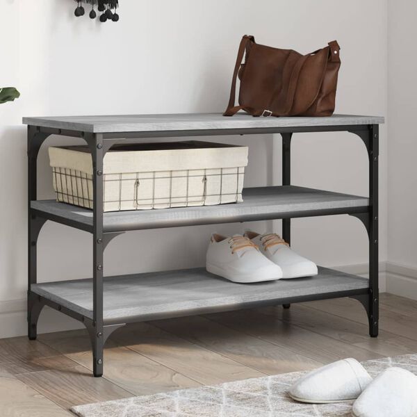 vidaXL Shoe Bench Grey Sonoma 70x38.5x49 cm Engineered Wood