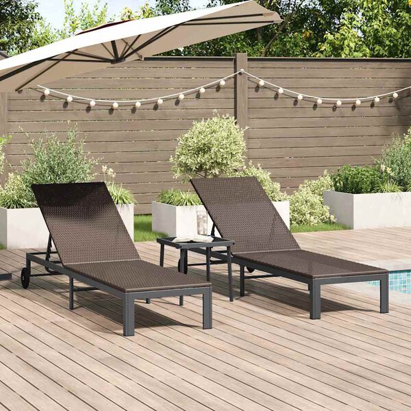 vidaXL Sunbed with Cushion 3 pcs Brown 40 x 39 x 40.5cm Poly Rattan