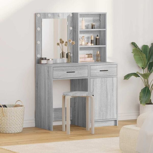 vidaXL Dressing Table Set with Shelf 2 pcs Grey sonoma Engineered wood