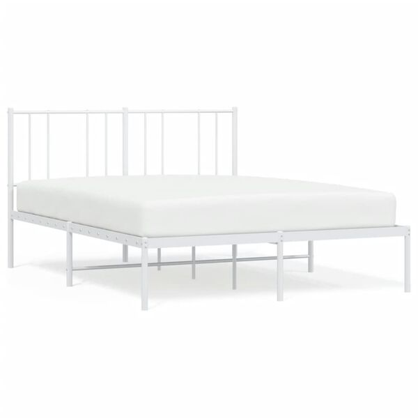vidaXL Metal Bed Frame without Mattress with Headboard White 140x190cm
