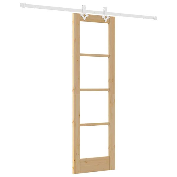 vidaXL Sliding Door Natural 61 x 198.5 cm Solid Pine Wood and Glass