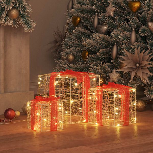 vidaXL Gift Box with 60 LEDs 3 pcs Warm white 20 x 20 x 20 cm Acrylic