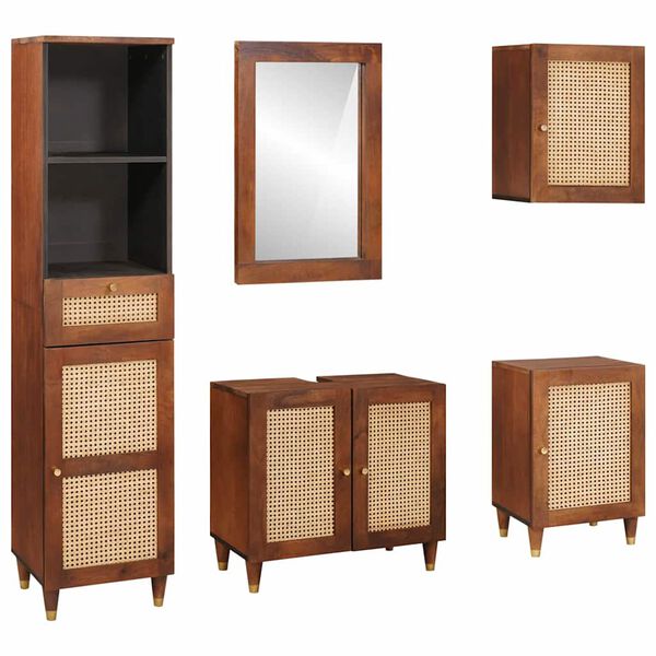 vidaXL Bathroom Cabinet 5 pcs Brown and Black Solid Mango Wood