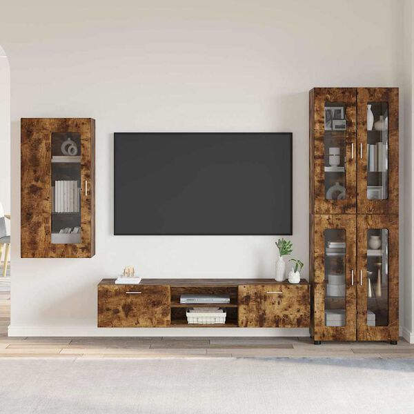 vidaXL TV Cabinet Set with Drawer FLORIN Smoked Oak Engineered Wood