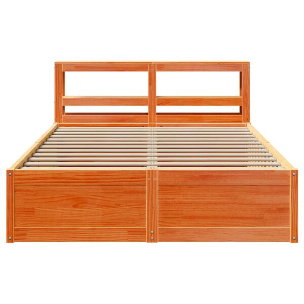 vidaXL Bed Frame with Headboard Wax Brown 150x200 cm King Size Solid Wood Pine