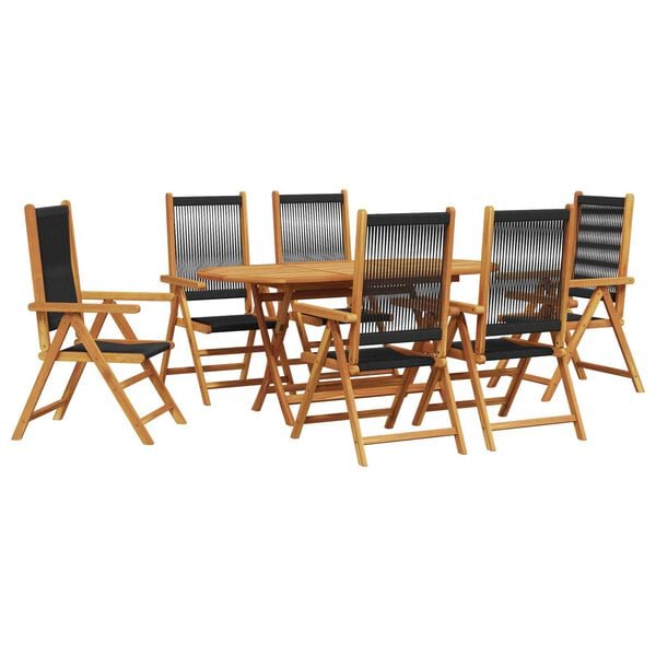 vidaXL Garden Dining Set 7 pcs Black Solid acacia wood and poly rattan