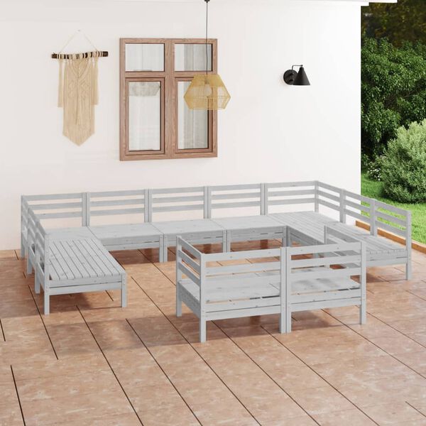 vidaXL 11 Piece Garden Lounge Set White Solid Wood Pine