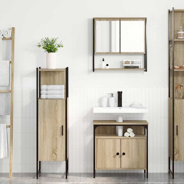 vidaXL Bathroom Furniture Set with Door 3 pcs Brown 33 x 33 x 120.5 cm