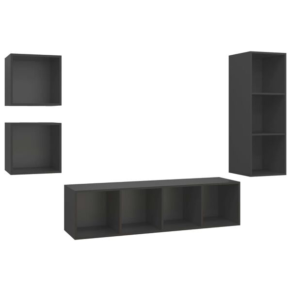 vidaXL 4 Piece TV Cabinet Set Grey Engineered Wood