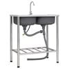 vidaXL Camping Sink Double Basins with Tap Stainless Steel