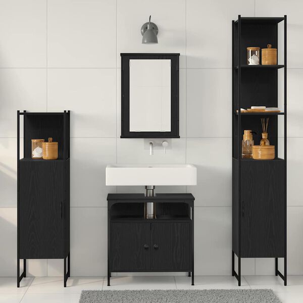 vidaXL Bathroom Furniture Set 4 pcs Black oak Engineered wood