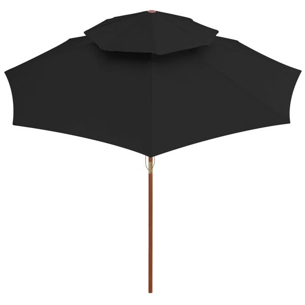 vidaXL Double Decker Parasol with Wooden Pole Black 270 cm