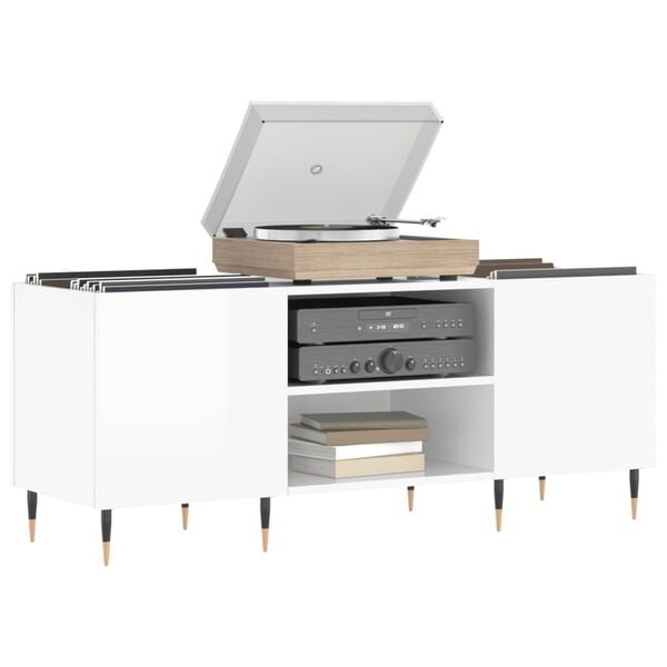 vidaXL Record Cabinet High Gloss White 121x38x48 cm Engineered Wood