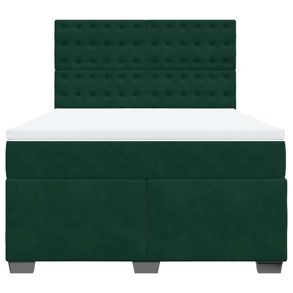 vidaXL Box Spring Bed with Mattress Dark Green 140x190 cm Velvet