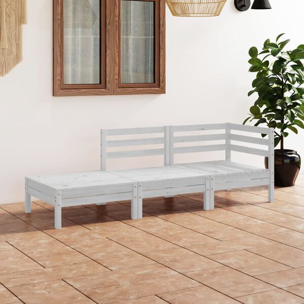 vidaXL 3 Piece Garden Lounge Set White Solid Pinewood