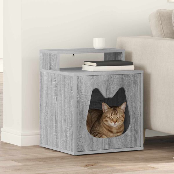 vidaXL Cat House Grey Sonoma 42.5 x 40 x 53.5 cm Engineered Wood