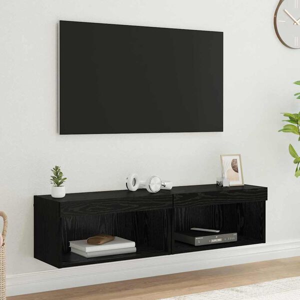 vidaXL TV Cabinets 2 pcs Black Oak 60 x 30 x 30 cm Engineered Wood