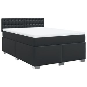 vidaXL Box Spring Bed with Mattress Black 140x190 cm Faux Leather