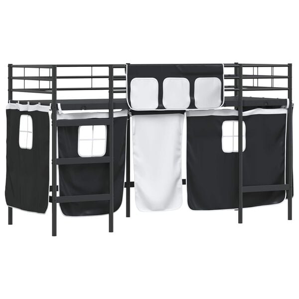 vidaXL Kids'Loft Bed Frame with Curtains Black 90 x 190 cm