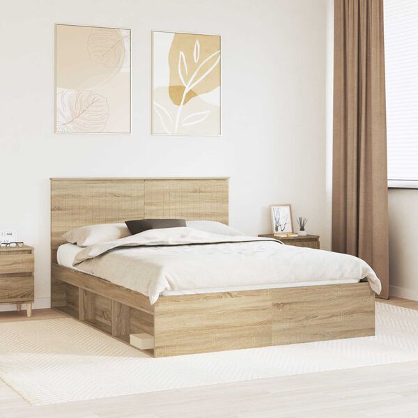 vidaXL Bed Frame Sonoma Oak 150 x 200 cm Solid Pine Wood