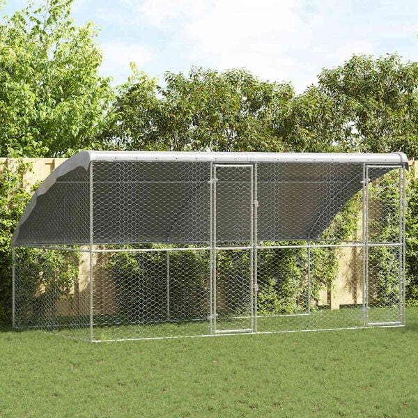vidaXL Dog Kennel with Storage 2 pcs Silver 4 x 2 x 2 m Steel