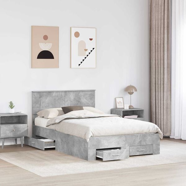 vidaXL Bed Frame Concrete Grey 135 x 190 cm Engineered Wood