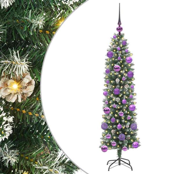 vidaXL Artificial Slim Christmas Tree Green and White 120 cm