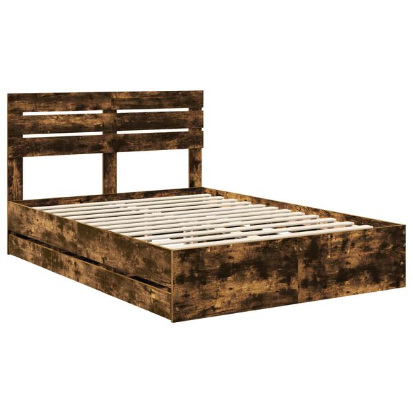 vidaXL Bed Frame with Drawer Smoked Oak 140 x 190 cm Engineer Wood