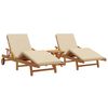 vidaXL Sun Lounger 3 pcs Beige 40 x 40 x 40cm Solid Acacia wood