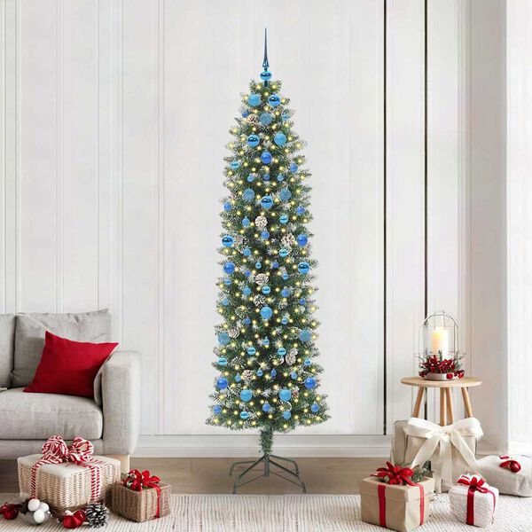 vidaXL Artificial Slim Christmas Tree Green and White 210 cm