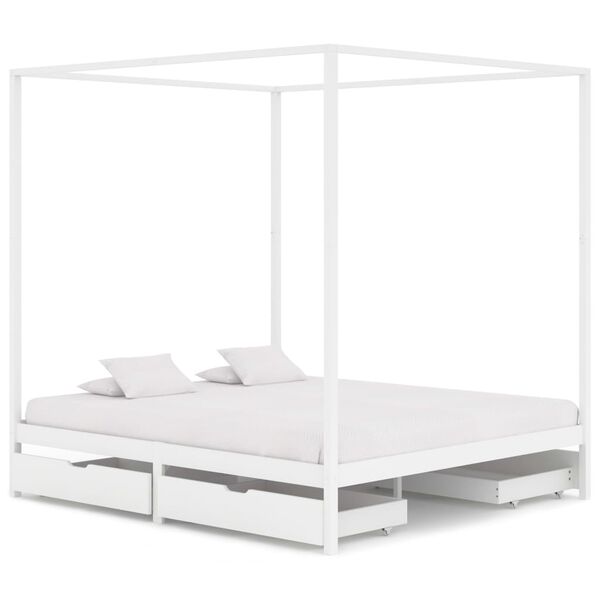 vidaXL Canopy Bed Frame without Mattress White Solid Wood 180x200 cm Super King