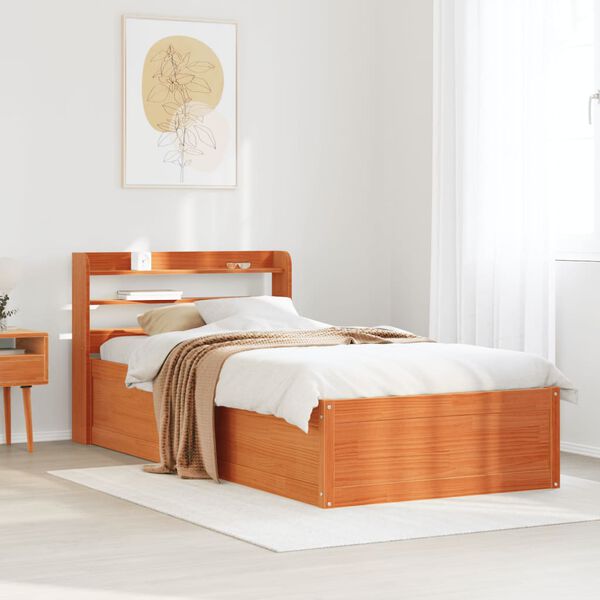 vidaXL Bed Frame with Headboard Wax Brown 90x200 cm Solid Wood Pine