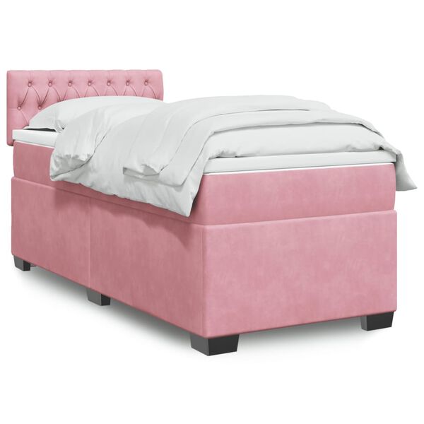 vidaXL Box Spring Bed with Mattress Pink 90x200 cm Velvet