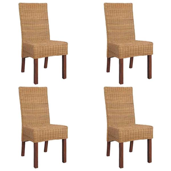 vidaXL Dining Chairs 4 pcs Brown Natural Rattan