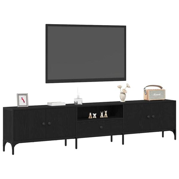 vidaXL TV Cabinet Black oak 200 x 25 x 44 cm Engineered wood
