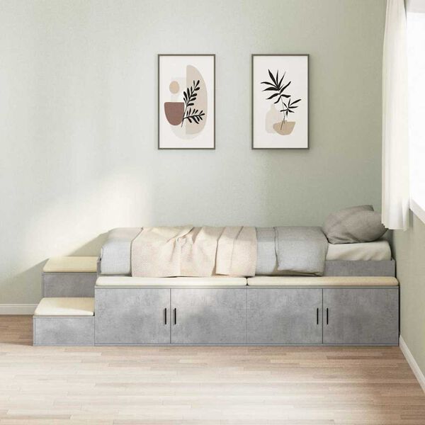 vidaXL Storage Bed Frame Concrete Grey 80 cm Engineered Wood