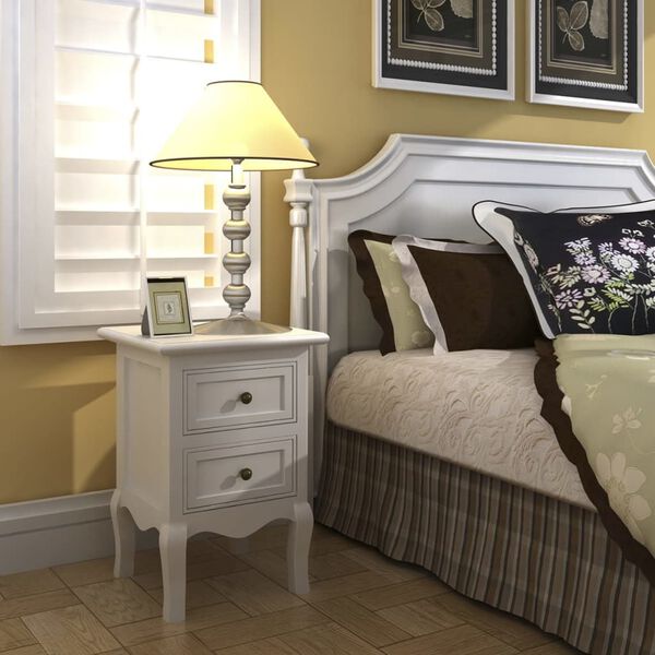 vidaXL Nightstand with 2 Drawers MDF White