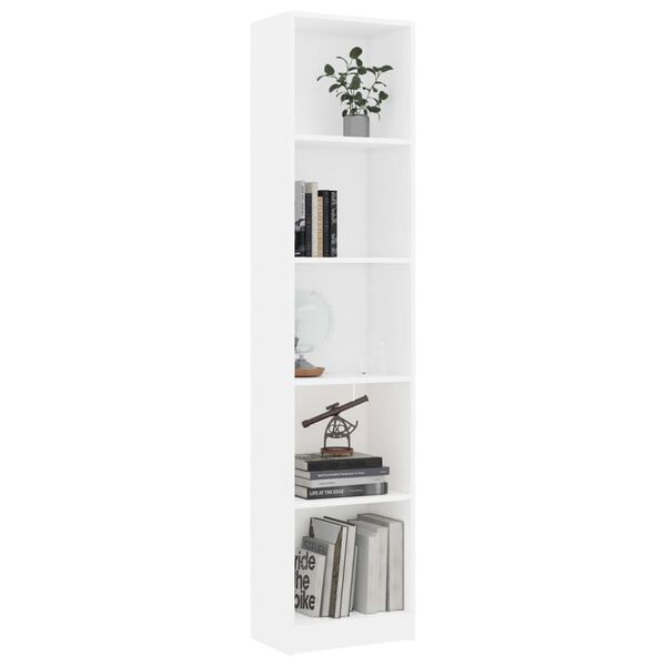 vidaXL 5-Tier Book Cabinet White 40x24x175 cm Engineered Wood