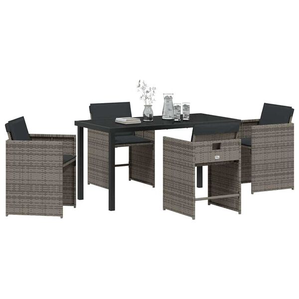 vidaXL Garden Dining Set 5 pcs Grey Poly Rattan