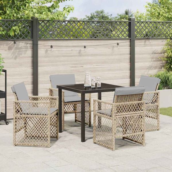 vidaXL Garden Dining Set 5 pcs Beige Poly Rattan