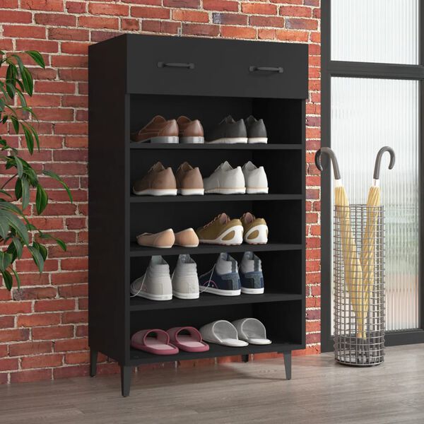 vidaXL Shoe Cabinet Black 60x35x105 cm Engineered Wood